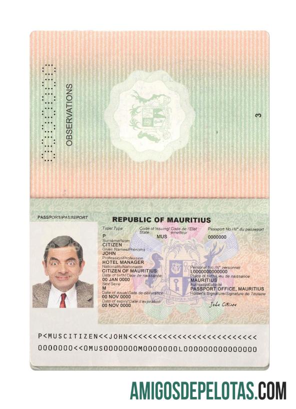 Passaporte Maurício 2017 Presente amostra